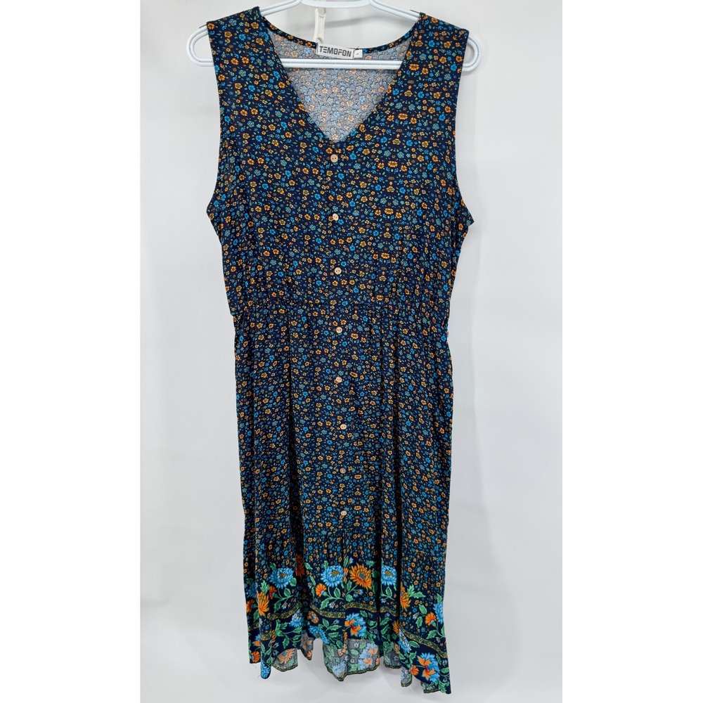 TEMOFON Floral Midi Dress Sleeveless Button Front Boho Chic Flowy Summer